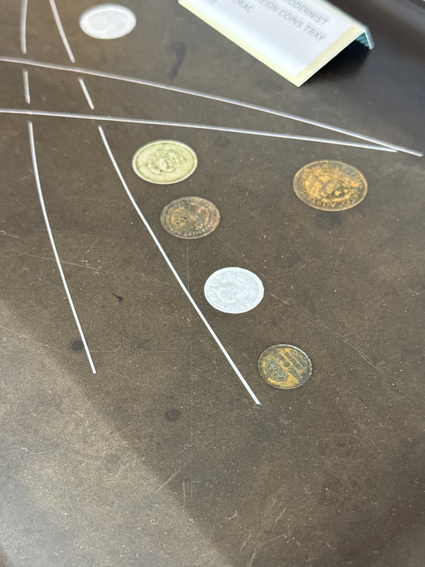 Vintage 60’s Modernist Inlaid Foreign Coins Tray by Courac