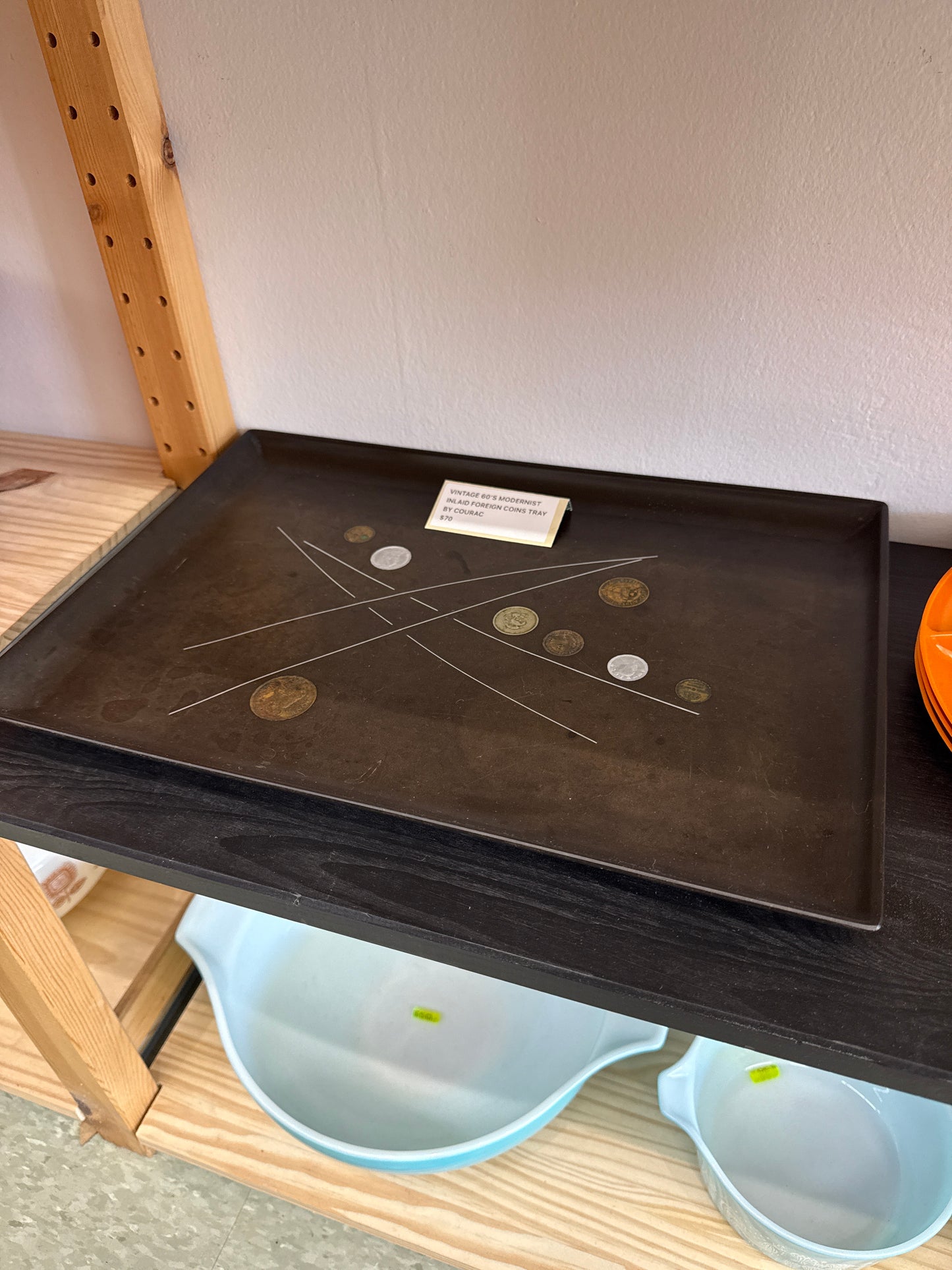 Vintage 60’s Modernist Inlaid Foreign Coins Tray by Courac