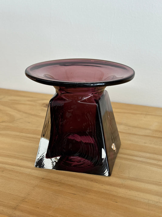 Amethyst to Clear Cased Glass Vase MCM Square Base Round Top