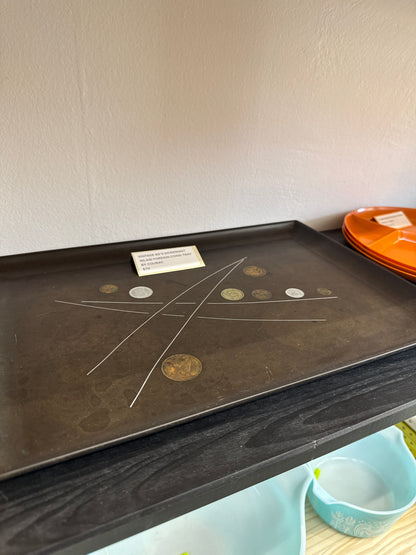 Vintage 60’s Modernist Inlaid Foreign Coins Tray by Courac